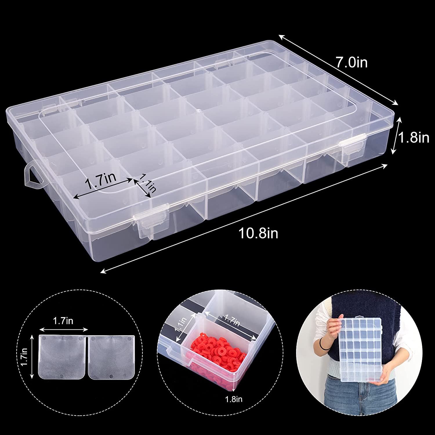 7673 36 Grids Clear Plastic Organizer Box with Adjustable Compartment Dividers, Jewellery Storage Organizer Collection Box (1 pc ) DeoDap 7673 36 Grids Clear Plastic Organizer Box with Adjustable Compartment Dividers, Jewellery Storage Organizer Collection Box (1 pc ) DeoDap